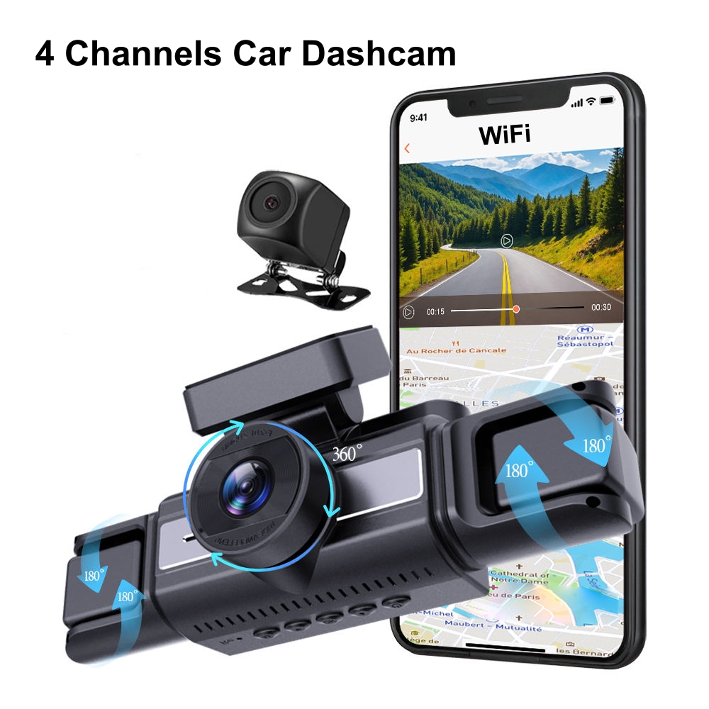 ZD88A  4 Channel car dashcam 360° View 4K +720P*3 Front and Rear Inside, Left Right Dash Camera for Cars, 8 IR Lamps Night Vision, 5G WiFi & APP Control, G-Sensor, Parking Monitor