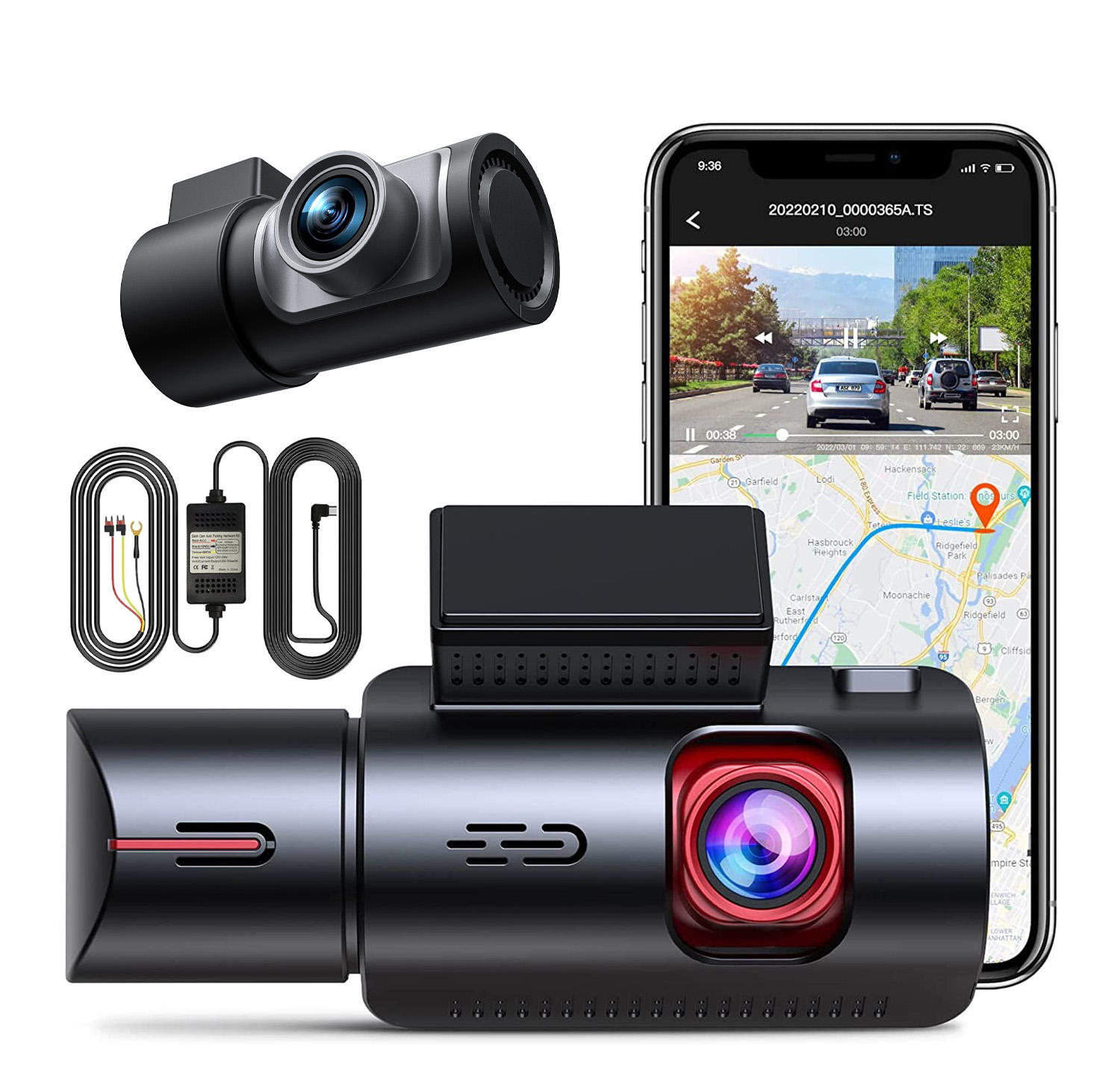 ZD80A 4K +1080P+2K  3 lens Dash Camera 4K Dash Cam Front and Rear, 5GHz WiFi 20MB/s Download, 128GB Card Included, Voice Control, Dash Camera for Cars with 3.18