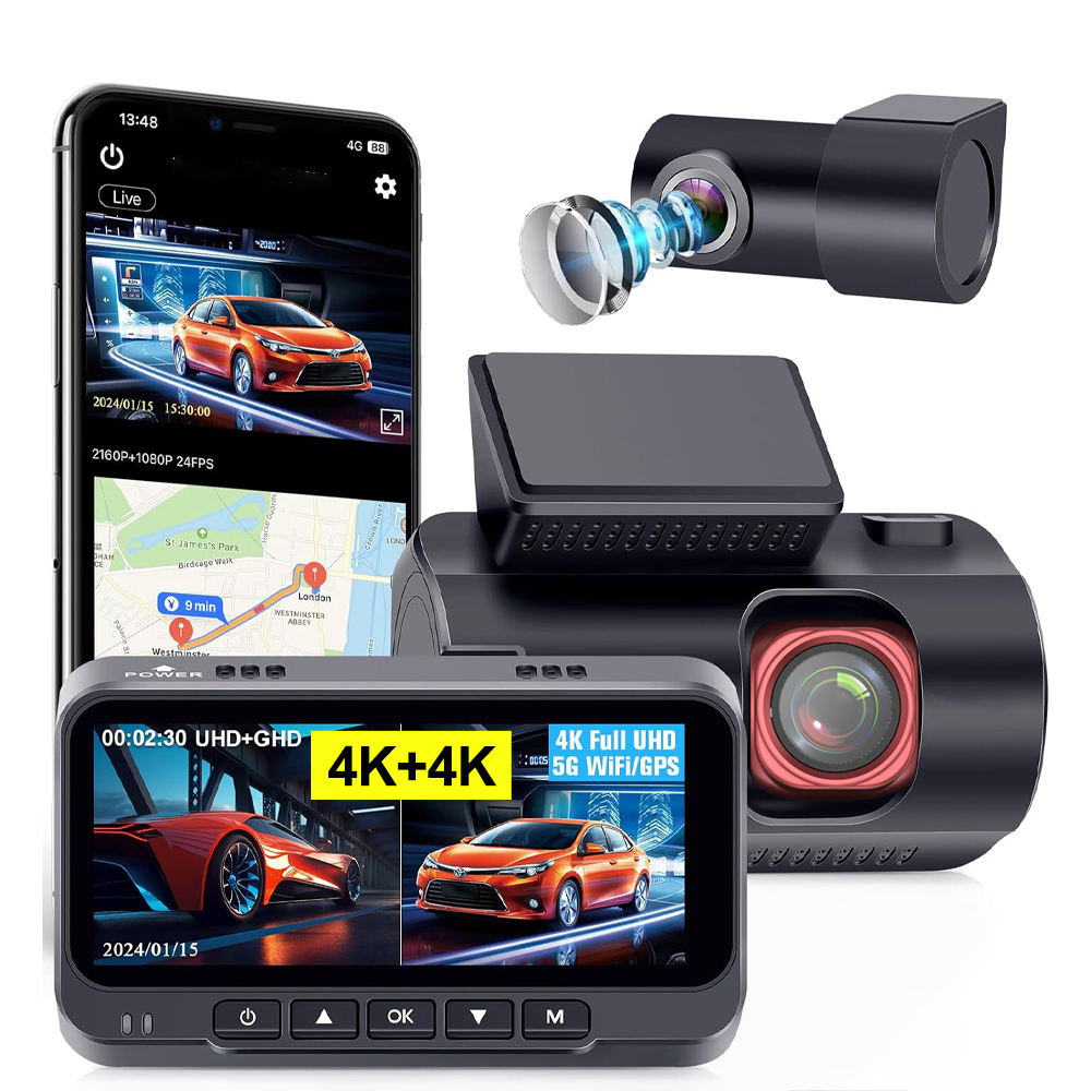 ZD72P 4K+4K car dashcam Dash Cam Front and Rear,  Loop Recording Dash Camera for Cars, Night Vision with WDR, 170° Wide Angle, 5.8G/2.4G Dual Wi-Fi, Built-in GPS, G-Sensor Emergency Lock, 24H Parking Monitor